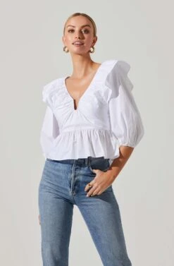Gemma Ruffle Peplum Top -Astr The Label Shop ACT17531 WHITE 2