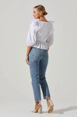 Gemma Ruffle Peplum Top -Astr The Label Shop ACT17531 WHITE 4
