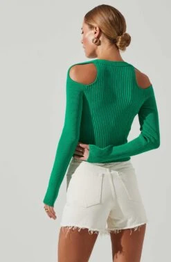 Eris Ribbed Shoulder Cutout Sweater -Astr The Label Shop ACT17547 GREEN 3