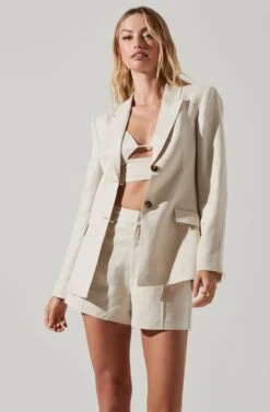 Ayra Front Button Blazer -Astr The Label Shop ACT17557 ECRU 2
