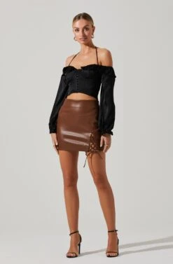 Allison Off Shoulder Halter Long Sleeve Top -Astr The Label Shop ACT17563 BLACK 1