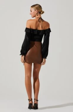 Allison Off Shoulder Halter Long Sleeve Top -Astr The Label Shop ACT17563 BLACK 6