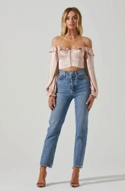 Allison Off Shoulder Halter Long Sleeve Top -Astr The Label Shop ACT17563 BLUSH 1