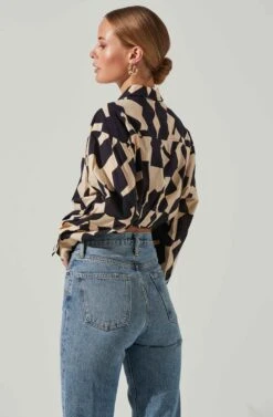 Claude Cropped Geo Print Button Down Tie Waist Top 9 Claude Cropped Geo Print Button Down Tie Waist Top -Astr The Label Shop ACT17572 BLACKGEO 3