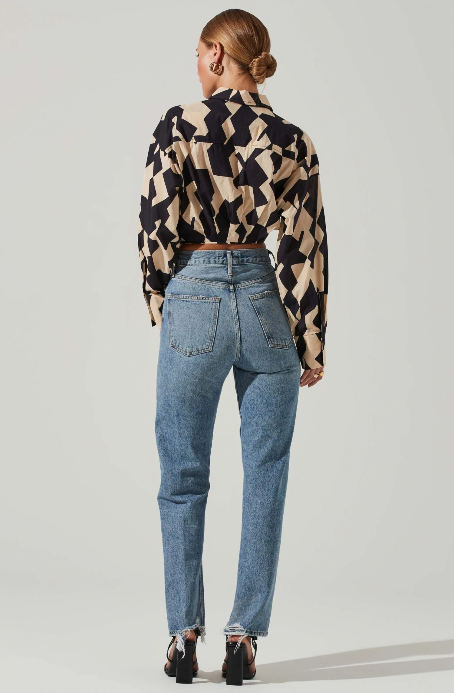 Claude Cropped Geo Print Button Down Tie Waist Top 5 Claude Cropped Geo Print Button Down Tie Waist Top - Image 3