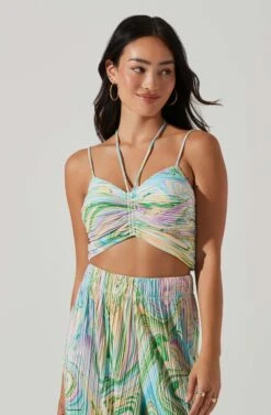 Savine Ruched Tie Dye Halter Top -Astr The Label Shop ACT17599 GREENSWIRL 3