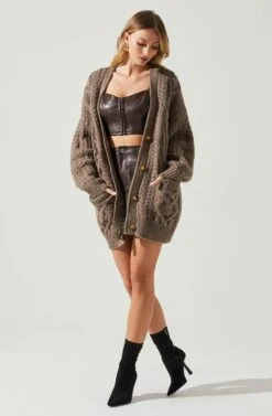 Charli Cable Knit Oversized Cardigan Sweater 23 Charli Cable Knit Oversized Cardigan Sweater -Astr The Label Shop ACT17626 MOCHA 2