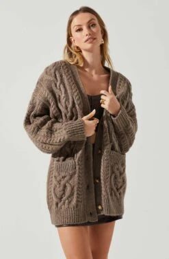 Charli Cable Knit Oversized Cardigan Sweater 20 Charli Cable Knit Oversized Cardigan Sweater -Astr The Label Shop ACT17626 MOCHA 3