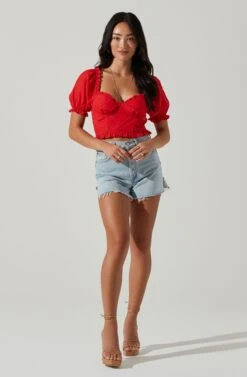 Feronia Sweetheart Puff Sleeve Top -Astr The Label Shop ACT17678S RED 1