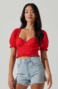 Feronia Sweetheart Puff Sleeve Top -Astr The Label Shop ACT17678S RED 2