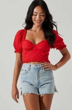 Feronia Sweetheart Puff Sleeve Top -Astr The Label Shop ACT17678S RED 3