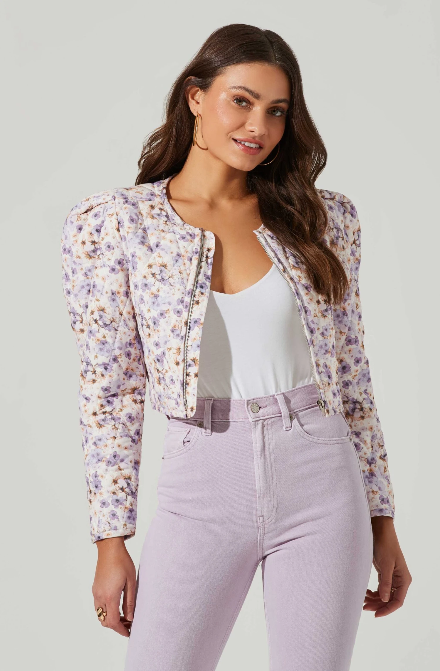 Brea Floral Quilted Cropped Puff Sleeve Jacket 3 Brea Floral Quilted Cropped Puff Sleeve Jacket