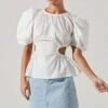 Juno Side Cutout Puff Sleeve Peplum Top