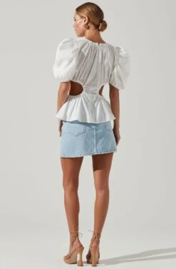 Juno Side Cutout Puff Sleeve Peplum Top -Astr The Label Shop ACT17698 WHITE 4
