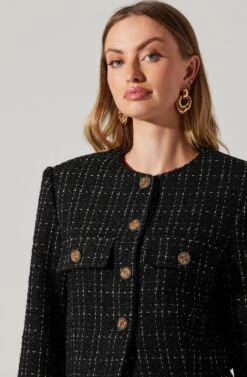 Covina Tweed Cropped Jacket -Astr The Label Shop ACT17710T BLACKPLAID 1575 482