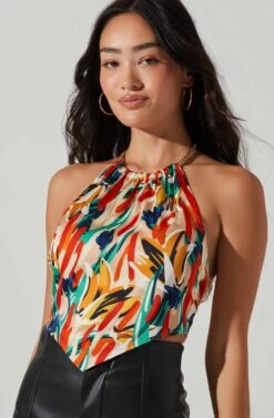 Evalina Abstract Print Halter Top 11 Evalina Abstract Print Halter Top -Astr The Label Shop ACT17714 ORANGEGREENMULTI 3