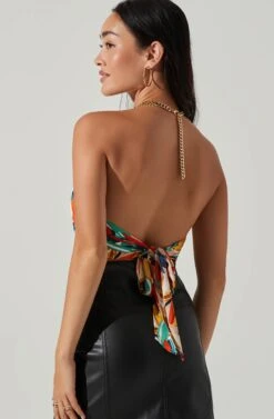 Evalina Abstract Print Halter Top 13 Evalina Abstract Print Halter Top -Astr The Label Shop ACT17714 ORANGEGREENMULTI 5
