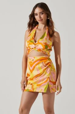 Mercuri Halter Crop Top -Astr The Label Shop ACT17754 PINKORANGEMULTI 4