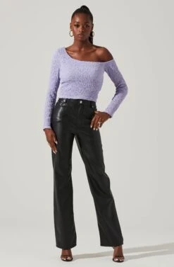Finley Crinkled Off Shoulder Long Sleeve Crop Top -Astr The Label Shop ACT17757 LILAC 1