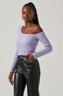 Finley Crinkled Off Shoulder Long Sleeve Crop Top -Astr The Label Shop ACT17757 LILAC 2