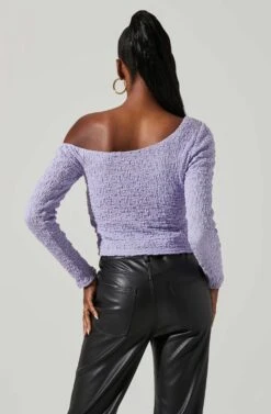 Finley Crinkled Off Shoulder Long Sleeve Crop Top -Astr The Label Shop ACT17757 LILAC 3