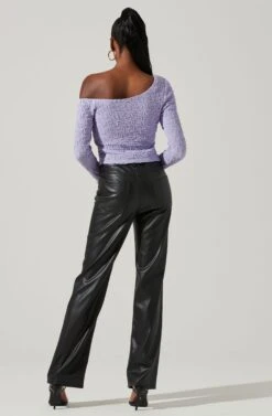 Finley Crinkled Off Shoulder Long Sleeve Crop Top -Astr The Label Shop ACT17757 LILAC 4