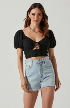 Amadia Puff Sleeve Crop Top -Astr The Label Shop ACT17781 BLACK 2