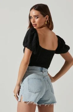 Amadia Puff Sleeve Crop Top -Astr The Label Shop ACT17781 BLACK 4