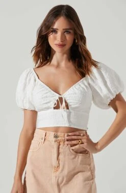 Amadia Puff Sleeve Crop Top -Astr The Label Shop ACT17781 WHITE 3