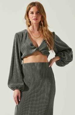 Cataleya Plisse Twist Bust Top -Astr The Label Shop ACT17812 DARKSAGE 2