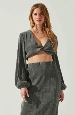 Cataleya Plisse Twist Bust Top -Astr The Label Shop ACT17812 DARKSAGE 3