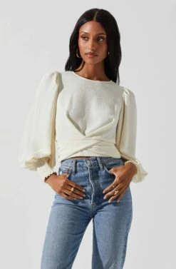 Wrenley Twist Front Puff Sleeve Top -Astr The Label Shop ACT17827 CREAM 4