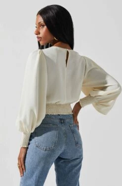 Wrenley Twist Front Puff Sleeve Top -Astr The Label Shop ACT17827 CREAM 6