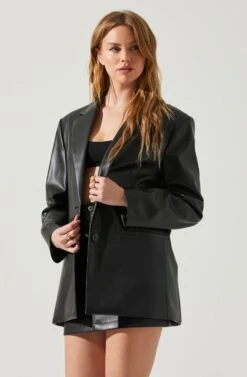 Ezra Faux Leather Oversized Blazer -Astr The Label Shop ACT17828 BLACK 2
