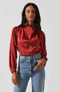 Veronica Satin Cutout Top 22 Veronica Satin Cutout Top -Astr The Label Shop ACT17833S RUST 4