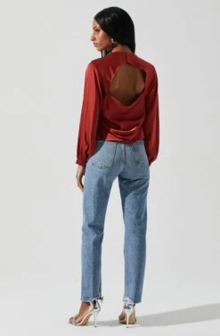 Veronica Satin Cutout Top 24 Veronica Satin Cutout Top -Astr The Label Shop ACT17833S RUST 6