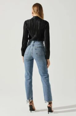 Laurel Satin Pleated Long Sleeve Top -Astr The Label Shop ACT17840P BLACK 6