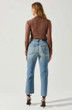 Laurel Satin Pleated Long Sleeve Top -Astr The Label Shop ACT17840P BROWN 5