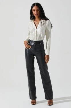 Laurel Satin Pleated Long Sleeve Top -Astr The Label Shop ACT17840P CREAM 3