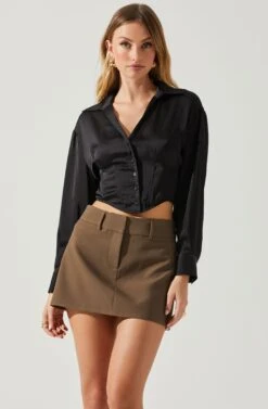 Millie Cropped Button Up Satin Top 22 Millie Cropped Button Up Satin Top -Astr The Label Shop ACT17847 BLACK 3