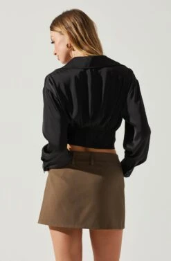 Millie Cropped Button Up Satin Top 25 Millie Cropped Button Up Satin Top -Astr The Label Shop ACT17847 BLACK 5