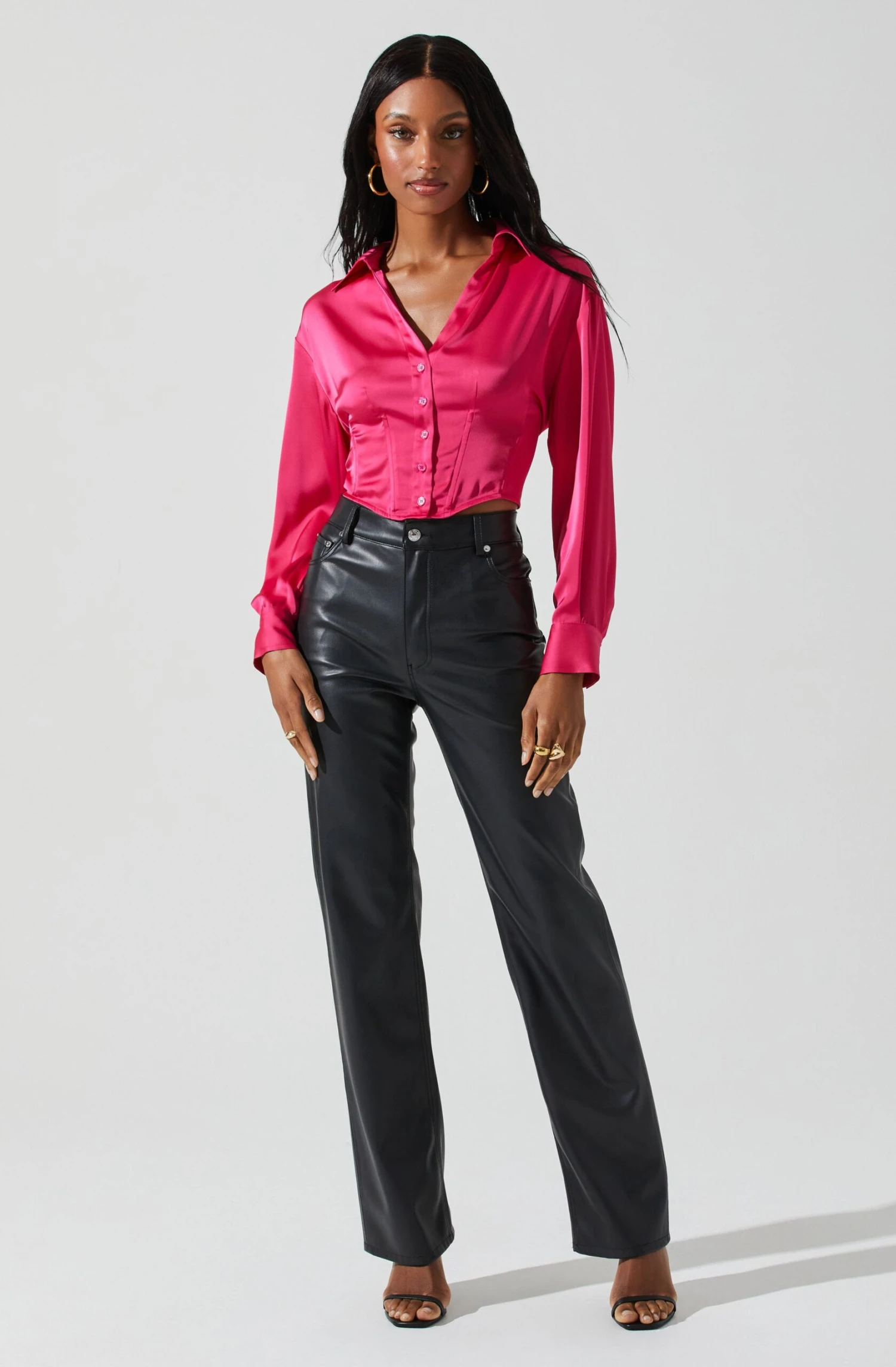 Millie Cropped Button Up Satin Top 12 Millie Cropped Button Up Satin Top - Image 10