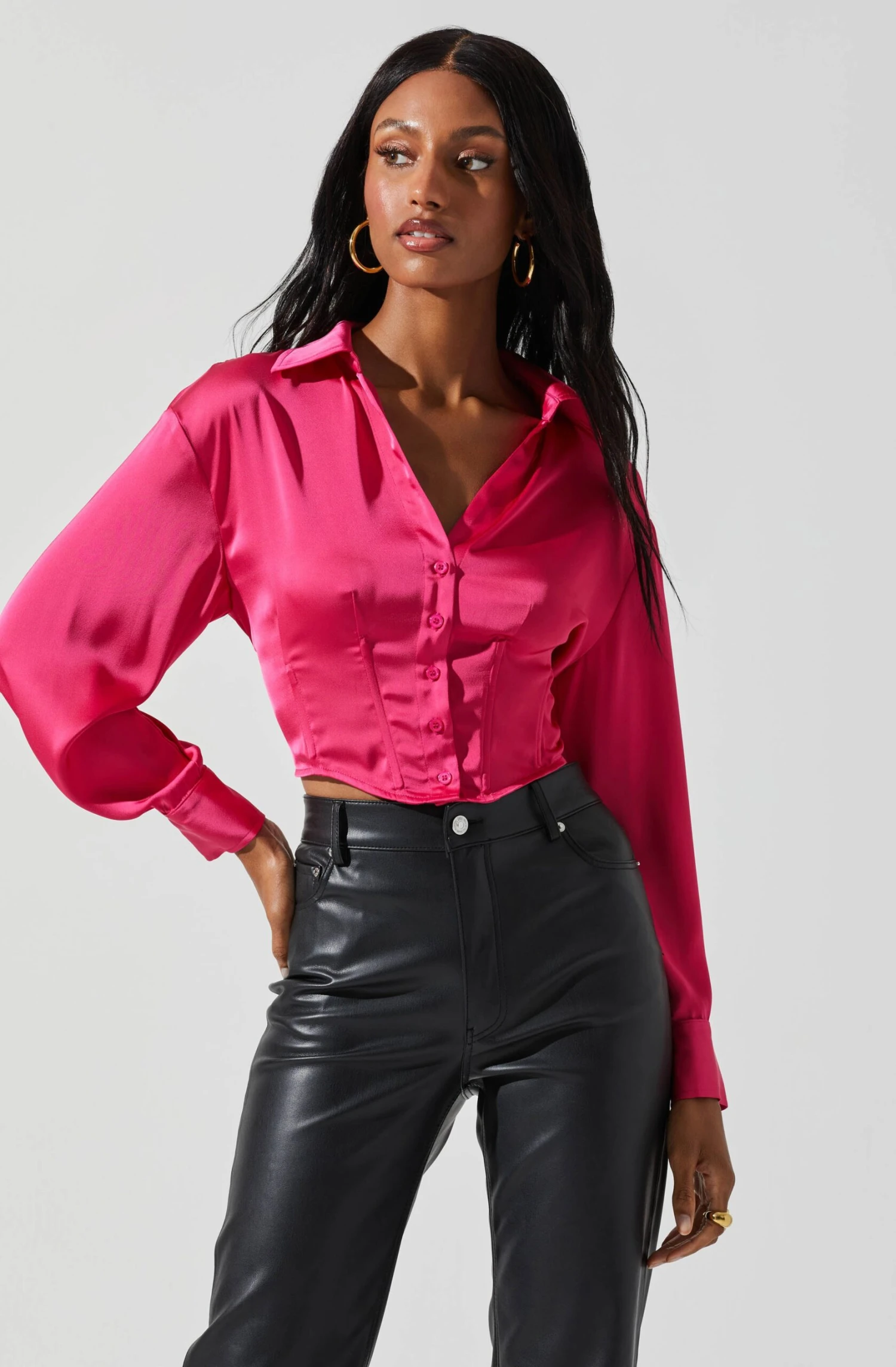 Millie Cropped Button Up Satin Top 9 Millie Cropped Button Up Satin Top - Image 7