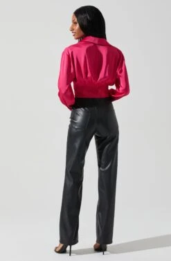 Millie Cropped Button Up Satin Top 30 Millie Cropped Button Up Satin Top -Astr The Label Shop ACT17847 HOTPINK 5