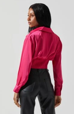 Millie Cropped Button Up Satin Top 31 Millie Cropped Button Up Satin Top -Astr The Label Shop ACT17847 HOTPINK 6