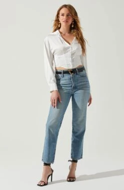 Millie Cropped Button Up Satin Top 33 Millie Cropped Button Up Satin Top -Astr The Label Shop ACT17847 WHITE 2