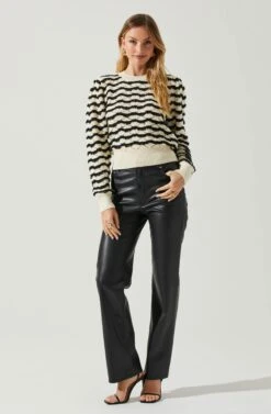 Jaylani Chevron Stripe Pointelle Sweater -Astr The Label Shop ACT17850 CREAMBLACK 1