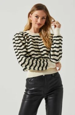 Jaylani Chevron Stripe Pointelle Sweater -Astr The Label Shop ACT17850 CREAMBLACK 3