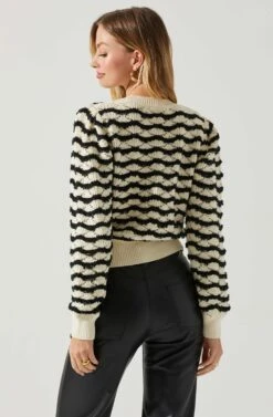 Jaylani Chevron Stripe Pointelle Sweater -Astr The Label Shop ACT17850 CREAMBLACK 5