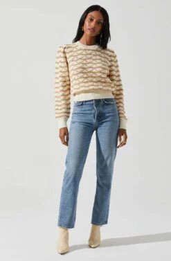 Jaylani Chevron Stripe Pointelle Sweater -Astr The Label Shop ACT17850 CREAMMOCHA 1